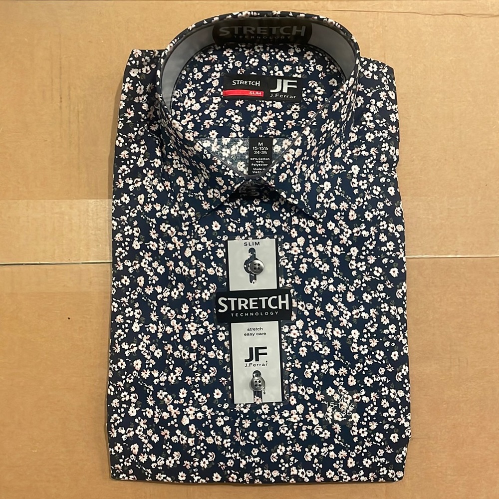 J. Ferrar Mens Cotton Stretch Slim Fit Dress Shirt